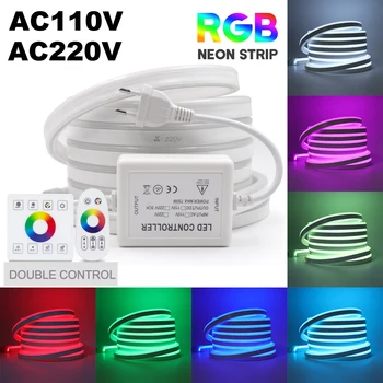RGB 5050 Neon LED Strip Lumină AC 110V 220V Cu Touch Control de la Distanță și Atingeți Panou de Control rezistent la apă în aer liber Lampa Decor de Vacanță