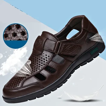 Sandale bărbați din Piele Respirabil Pantofi pentru Bărbați de Moda Hollow Out Respirabil Confortabil Sandalias Plat Pantofi Casual