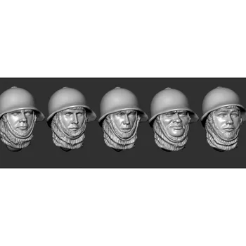 Scara 1/35 mor-turnare de rășină capul model de kit, soldați în căști capete, 5 capete, in miniatura jucărie, neasamblate și nevopsite, 012X