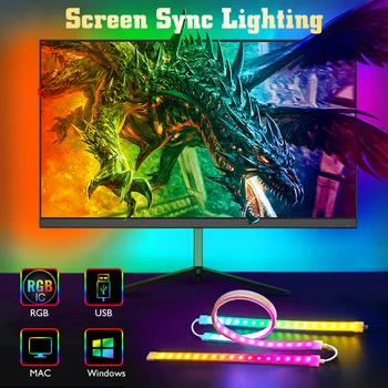 Smart Ambient PC de Fundal cu LED Compatibil cu macOS 13+, Windows 8,9,10,11 APP Control Monitor de Computer cu Ecran Color SyncStrip Lumina