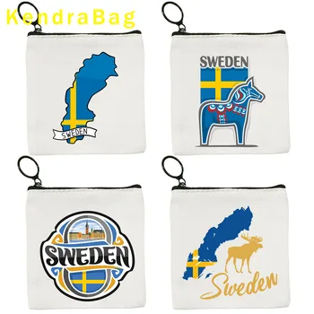 Suedia Flag Hartă Stockholm Cheie Monedă Pungă Sac De Panza Drăguț Husa Portofel Cu Fermoar Cadou Sac De Cosmetice De Bumbac Personalizate Poseta De Monede Cheie Cazul