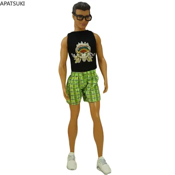 Vesta Neagra De Sus Verde, Pantaloni Scurți Set Haine Pentru Ken Băiat Papusa De Moda Tinutele De Vara Pentru Barbie Ken Iubitul 1/6 Papusi Accesorii