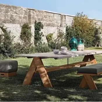În aer liber, mese, scaune, curti, gradina vile, impermeabil în aer liber, de protecție solară, anticoroziv lemn masiv, mese si scaune